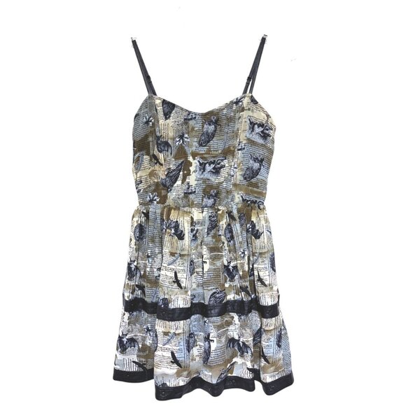 Spin Doctors Mini Dress M Luna Print Studded Owls Bats Birds Wolves Goth Witch - Picture 3 of 10